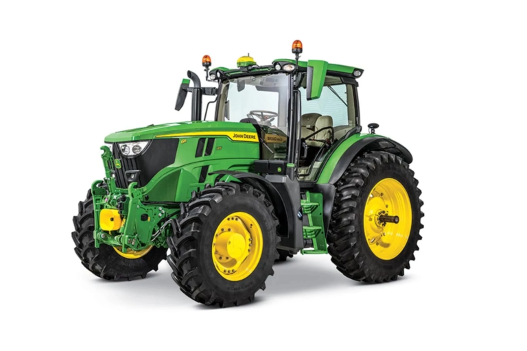 Studio image with a front left view of a 6R 145 Utility Tractor