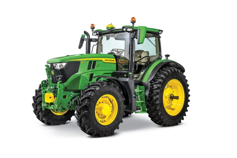 Studio image with a front left view of a 6R 155 Utility Tractor