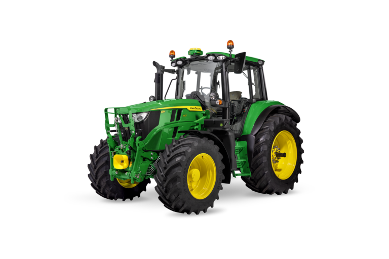 Traktorski studio John Deere 6M 140 prikazuje sodobno zasnovo kabine in nastavitev kmetijskih koles
